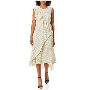 BCBGMaxAzria  Asymmetric Ruffle Dress, Antique White/Mini Floral, sz 6, NWT